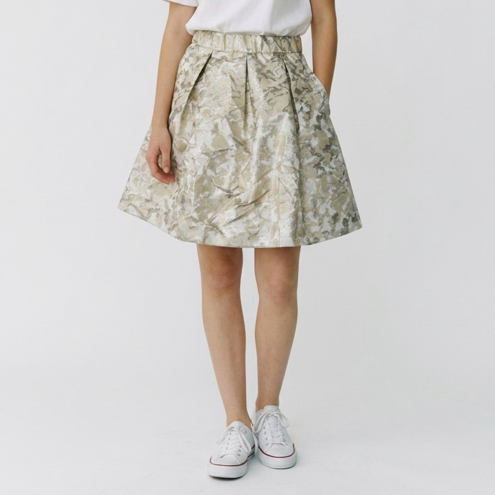 Maeve Metallic Jacquard A-Line Skirt Women’s Medium Gold Silver Pleated
